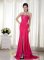 Sweetheart Brush Train Beading Chiffon Column / Sheath Coral Red Quinceanera Dama Dress For in Lillehammer Norway