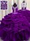 See Through Back Sleeveless Organza Floor Length Zipper Sweet 16 Quinceanera Dress in Purple with Beading and Ruffles and Sequins and Pick Ups