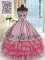 Ruffled Sweetheart Sleeveless Lace Up Sweet 16 Dress Rose Pink Organza and Taffeta