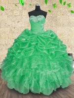 Most Popular Green Sleeveless Organza Lace Up Sweet 16 Quinceanera Dress for Military Ball and Sweet 16 and Quinceanera(SKU PSSW0241-7BIZ)