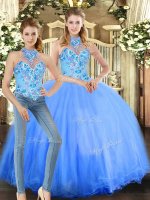 Suitable Blue Sleeveless Tulle Lace Up Sweet 16 Dresses for Sweet 16 and Quinceanera