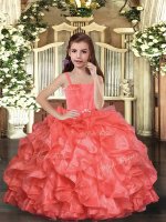 Coral Red Sleeveless Ruffles Floor Length Pageant Gowns For Girls(SKU PAG1141-2BIZ)