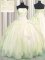 Light Yellow Taffeta Lace Up Strapless Sleeveless Floor Length Ball Gown Prom Dress Beading and Appliques