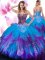Floor Length Multi-color Quince Ball Gowns Tulle Sleeveless Beading and Ruffled Layers