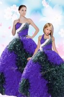 Floor Length Lace Up Sweet 16 Dress Multi-color for Military Ball and Sweet 16 and Quinceanera with Sequins and Pick Ups