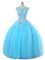 Custom Designed Tulle Scoop Sleeveless Lace Up Appliques 15th Birthday Dress in Aqua Blue