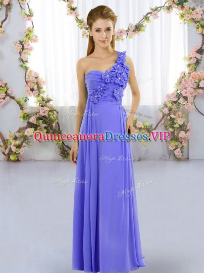 Glittering Floor Length Lavender Court Dresses for Sweet 16 Chiffon Sleeveless Hand Made Flower - Click Image to Close