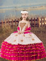 Ball Gowns Little Girls Pageant Dress Wholesale Fuchsia Straps Organza Sleeveless Floor Length Lace Up(SKU XBLD021-6BIZ)