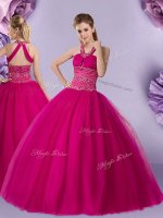 Halter Top Sleeveless Lace Up Floor Length Beading Quinceanera Gowns