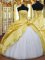 Wonderful Gold Lace Up 15 Quinceanera Dress Beading and Hand Made Flower Sleeveless Floor Length