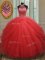 Halter Top Pick Ups Floor Length Ball Gowns Sleeveless Red Sweet 16 Quinceanera Dress Lace Up