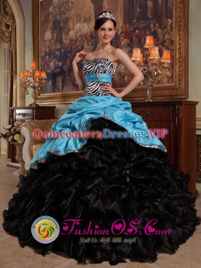 Port Talbot West Glamorgan New Style Aqua Blue and Black Quinceanera Dress with Sweetheart Pick-ups Ball Gown Taffeta and Organza - Click Image to Close