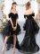 Artistic Black Off The Shoulder Lace Up Lace and Ruffled Layers Court Dresses for Sweet 16 Short Sleeves