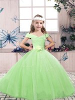 Affordable Sleeveless Floor Length Lace and Belt Lace Up Kids Formal Wear with(SKU PAG1202-3BIZ)