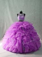 Lilac Scoop Neckline Beading and Ruffles Sweet 16 Quinceanera Dress Sleeveless Zipper
