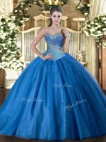 Sweet Sweetheart Sleeveless Lace Up Quinceanera Gowns Blue Tulle