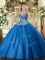 Sweet Sweetheart Sleeveless Lace Up Quinceanera Gowns Blue Tulle