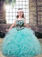 Custom Design Ball Gowns Party Dress for Girls Aqua Blue Straps Tulle Sleeveless Floor Length Lace Up(SKU PAG1341-4BIZ)