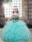 Custom Design Ball Gowns Party Dress for Girls Aqua Blue Straps Tulle Sleeveless Floor Length Lace Up