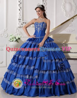 Llandudno Gwynedd Sweetheart For Blue Stylish Quinceanera Dress With Ruffles Layered and Embroidery