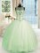 Custom Design Tulle Scoop Sleeveless Lace Up Beading Quinceanera Gown in Apple Green