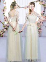 Top Selling Floor Length Lace Up Quinceanera Court Dresses Champagne for Wedding Party with Lace and Bowknot