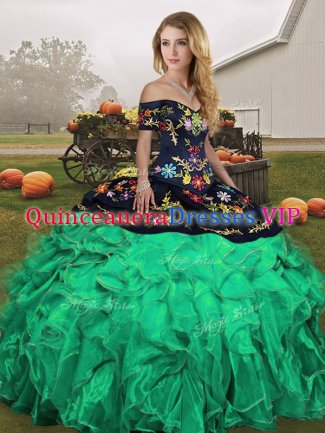 Inexpensive Organza Sleeveless Floor Length Sweet 16 Quinceanera Dress and Embroidery and Ruffles