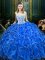 Enchanting Scoop Sleeveless Floor Length Lace and Ruffles Zipper 15 Quinceanera Dress with Royal Blue