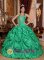 Exclusive Apple Green Halter Top Pick-ups Sweet 16 Dress With Taffeta Appliques Sweet Ball Gown In Goodyear AZ　