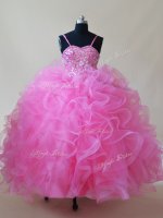Spaghetti Straps Sleeveless Lace Up Little Girls Pageant Dress Wholesale Rose Pink Tulle(SKU PSSWLG080BIZ)
