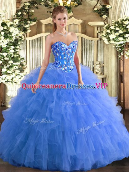 Admirable Sleeveless Lace Up Floor Length Embroidery and Ruffles Vestidos de Quinceanera - Click Image to Close