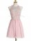 Sleeveless Chiffon Knee Length Lace Up Vestidos de Damas in Pink with Appliques