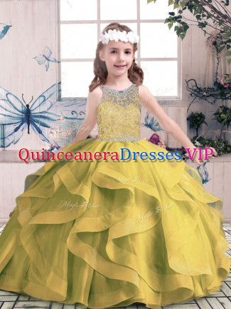 Floor Length Ball Gowns Sleeveless Olive Green Evening Gowns Lace Up