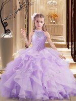 Low Price Lavender High-neck Lace Up Beading and Ruffles Pageant Gowns For Girls Sleeveless