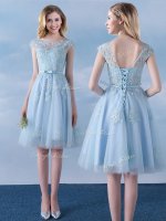 Beautiful Scoop Cap Sleeves Tulle Quinceanera Court Dresses Appliques and Belt Lace Up(SKU BMT0264-1BIZ)
