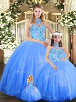 Floor Length Ball Gowns Sleeveless Blue Quince Ball Gowns Lace Up
