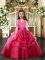 Best Hot Pink Lace Up Pageant Dress for Girls Ruffled Layers Sleeveless Floor Length