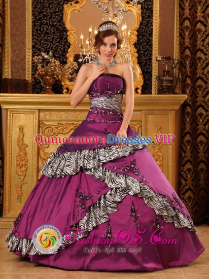 Bernalillo New mexico /NM Stylish Embroidery Zebra Dark Purple Quinceanera Dress With Taffeta Ball Gown - Click Image to Close