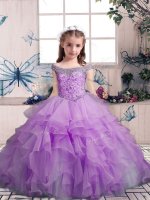 Eye-catching Off The Shoulder Sleeveless Organza Girls Pageant Dresses Beading and Ruffles Lace Up