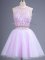 Beautiful Sleeveless Knee Length Beading Lace Up Quinceanera Court of Honor Dress with Lilac