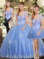 Sophisticated Light Blue Lace Up Vestidos de Quinceanera Beading and Appliques Sleeveless Floor Length(SKU SJQDDT1541007BIZ)