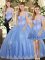 Sophisticated Light Blue Lace Up Vestidos de Quinceanera Beading and Appliques Sleeveless Floor Length