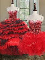 Nice Three Piece Sleeveless Lace Up Floor Length Beading and Ruffled Layers Sweet 16 Dress(SKU PSSW057KC002BIZ)