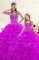 Decent Purple Sleeveless Beading and Ruffles Floor Length Quince Ball Gowns