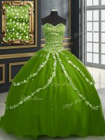 Brush Train Ball Gowns Sweet 16 Dresses Olive Green Sweetheart Tulle Sleeveless With Train Lace Up