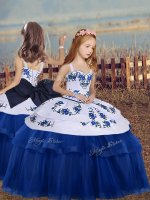 Blue Pageant Dress Womens Party and Wedding Party with Embroidery Straps Sleeveless Lace Up(SKU PAG1279BIZ)