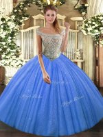 Baby Blue Off The Shoulder Lace Up Beading 15 Quinceanera Dress Sleeveless