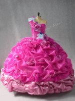Glorious Floor Length Lace Up Ball Gown Prom Dress Fuchsia for Sweet 16 and Quinceanera with Pick Ups and Hand Made Flower(SKU PSSW0956-4BIZ)