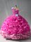 Glorious Floor Length Lace Up Ball Gown Prom Dress Fuchsia for Sweet 16 and Quinceanera with Pick Ups and Hand Made Flower