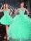 Floor Length Lace Up Vestidos de Quinceanera Apple Green for Military Ball and Sweet 16 and Quinceanera with Beading and Ruffles